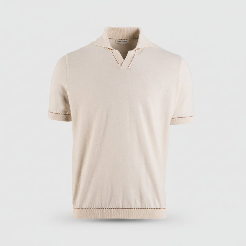 Phil Petter Creme Polo ohne Knopf Ornamental Stitchings