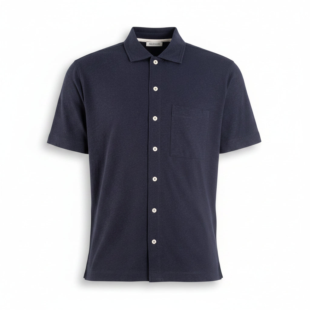 Phil Petter Navy Resorthemd Cotton-Linen Jersey